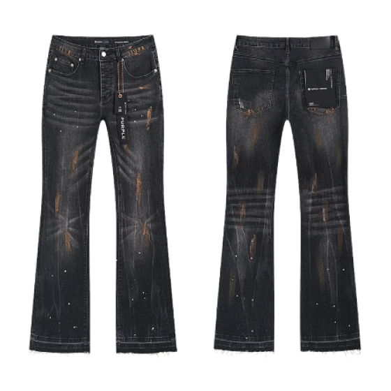 Black Washed Flared Denim Jeans with Brown Paint Splatter